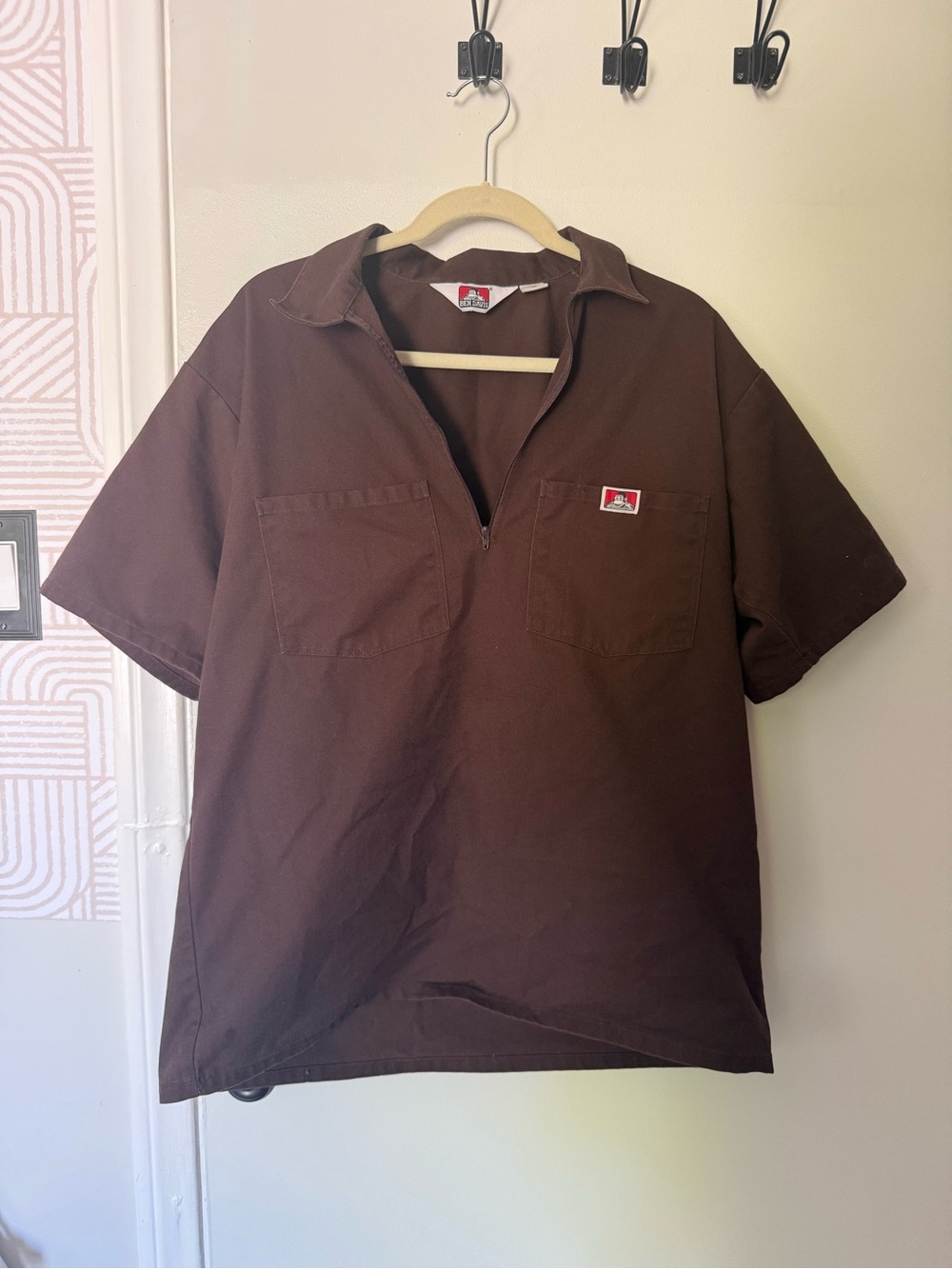 Ben Davis Brown Short-Sleeve Zip Front Work Shirt